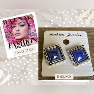 Silver and Blue Square Earrings